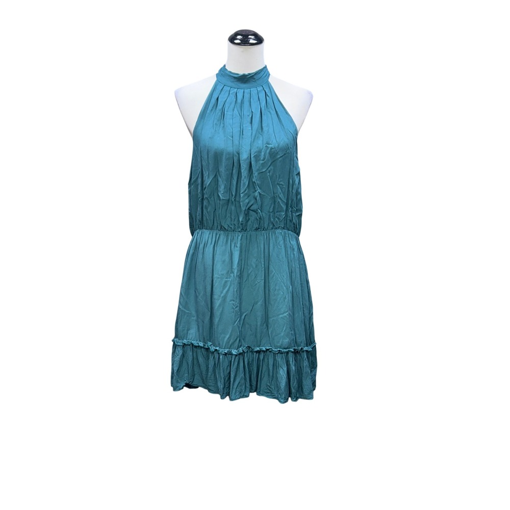 BTFBM Halter Neck Mini Dress Women XL Teal NWT Ruffle Hem Backless Summer